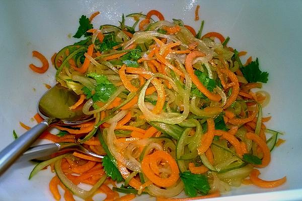 Cucumber and Carrot Salad with Spicy, Hot Asian Dressing