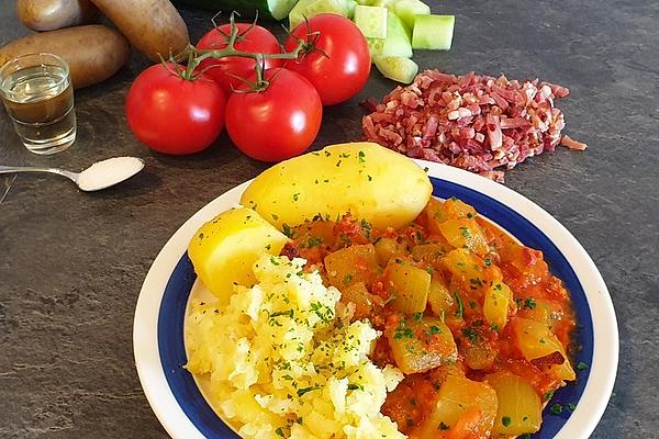 Cucumber Goulash with Jacket Potatoes