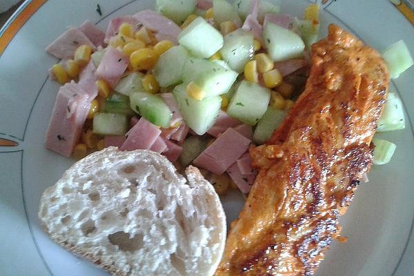 Cucumber Salad with Ham and Corn