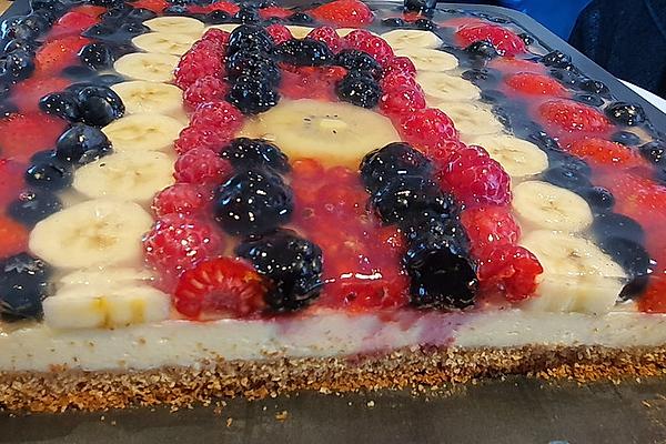 Curd Cake from Tray with Fruits