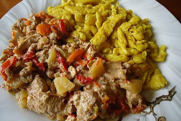 Curry Spaetzle with Chicken and Pineapple