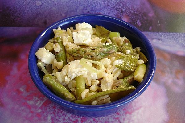Ebly Salad with Green Asparagus, Sugar Snap Peas and Feta