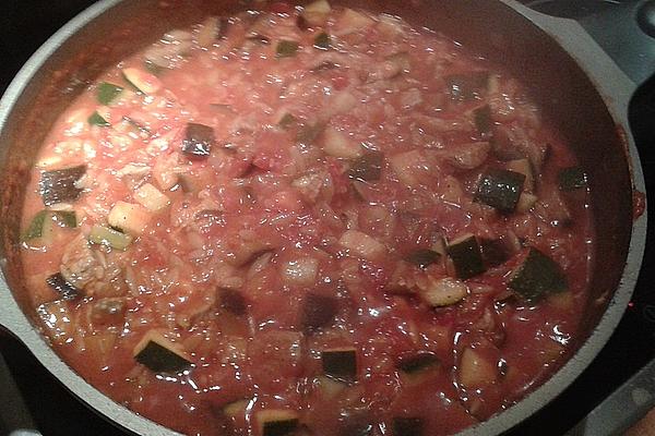Eggplant and Zucchini Pan with Veal and Kritharaki