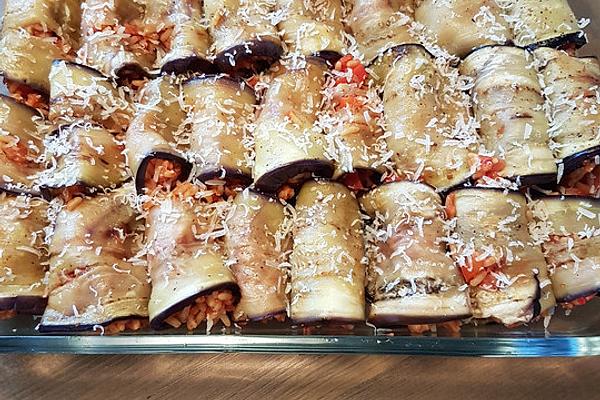Eggplant Rolls with Spicy Rice Filling