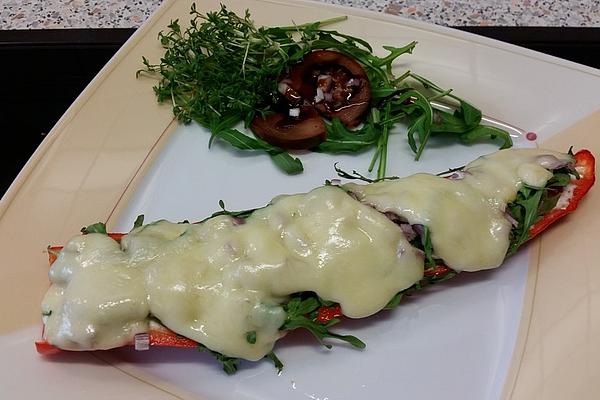 Filled Paprika Boats with Tomato, Rocket and Mozzarella