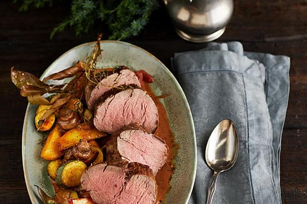 Fillet Of Beef on Vegetables and Potatoes