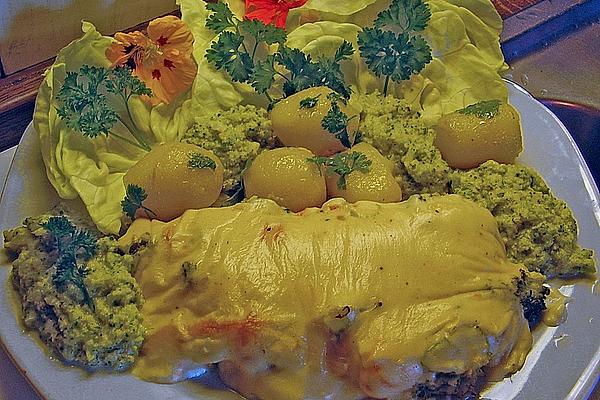 Fish Fillet in Mustard Sauce with Broccoli Puree and Parsley Potatoes