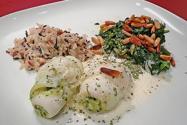 Fish – Wild Garlic – Rolls with Cream – White Wine Sauce