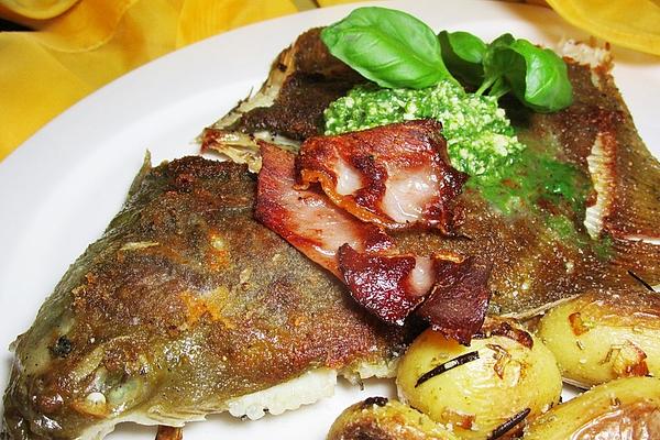 Fried Corn Plaice with Ham and Wild Garlic