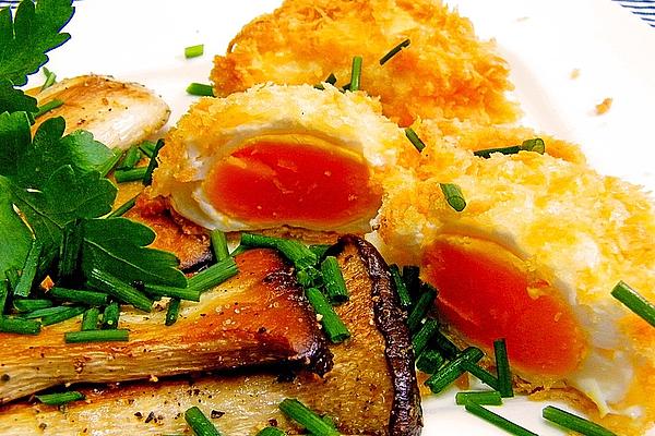 Fried Mushrooms with Poached Egg