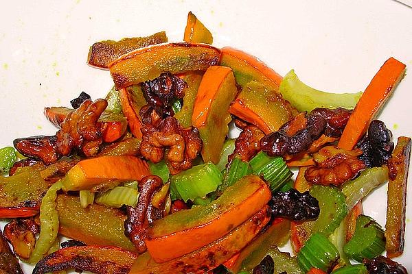 Fried Pumpkin with Celery and Walnuts