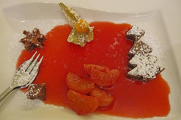 Gingerbread Cakes with Spice Clementines and Raspberry Reduction