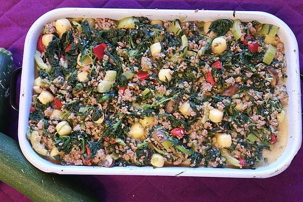 Gnocchi Casserole with Minced Meat and Vegetables