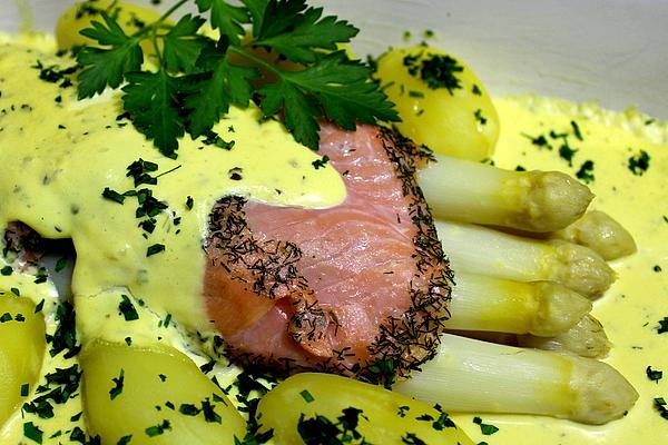 Gratinated Asparagus Wrapped in Salmon