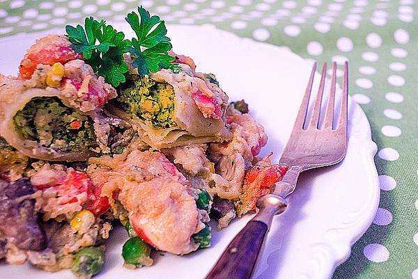 Gratinated Maultaschen with Vegetables