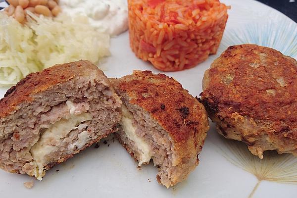 Greek Meatball Skewers with Feta Nuts and Tomato Rice