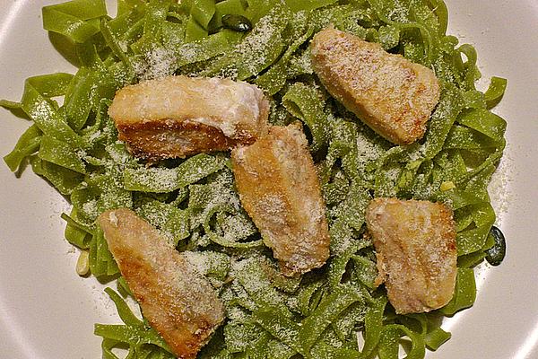Green Ribbon Noodles on Salmon with Balsamic Vinegar