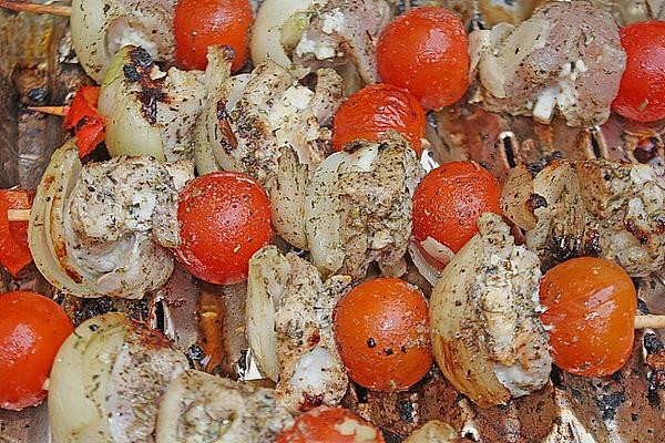 Grill Skewers with Feta Cheese