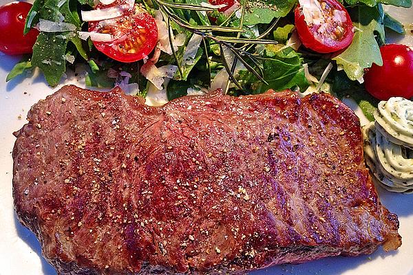 Grilled Herb Steak with Pickled Onions and Rocket