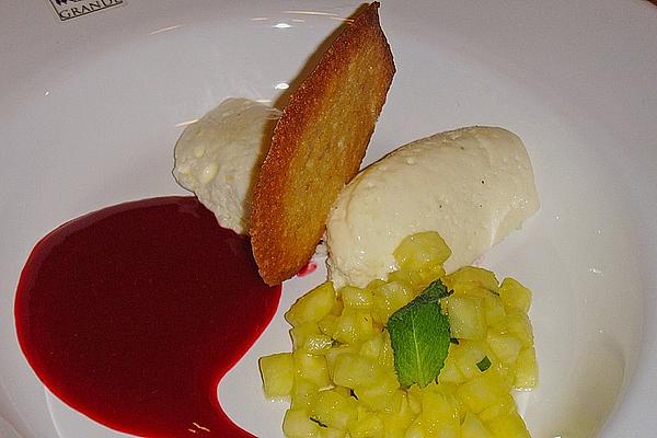 Guava Ice Cream in Macadamia – Hip, Lemon Thyme – Panna Cotta