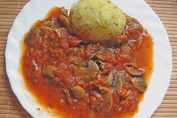 Herb Dumplings with Tomato and Mushroom Sauce