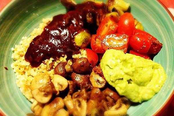 Hoisin Bowl with Roasted Brussels Sprouts and Mushrooms