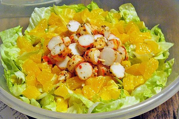 Iceberg Lettuce with Surimi, Oranges and Spicy Yogurt Dressing