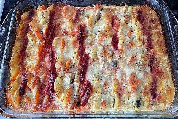 Kale, Beetroot and Potato Gratin