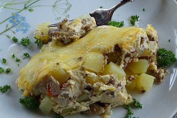 Kohlrabi-mince-mushroom-potato Casserole