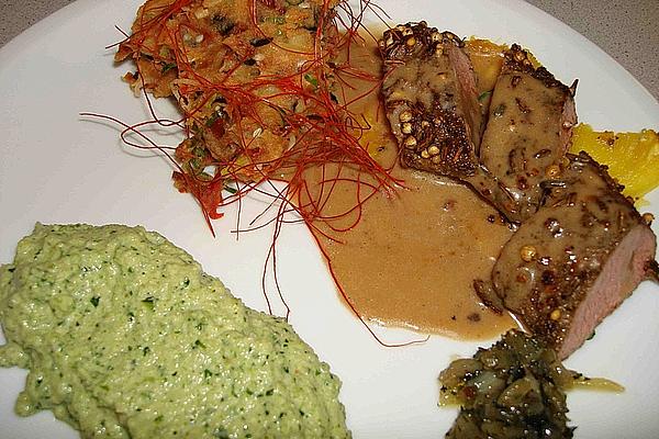 Lamb Loin on Pineapple Relish with Shallots – Thyme – Confit