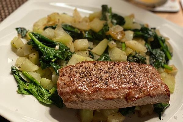 Lamb Salmon with Parmesan Kohlrabi Spinach