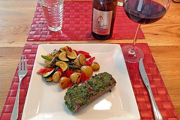 Lamb with Herb Crust and Balsamic Red Wine Sauce