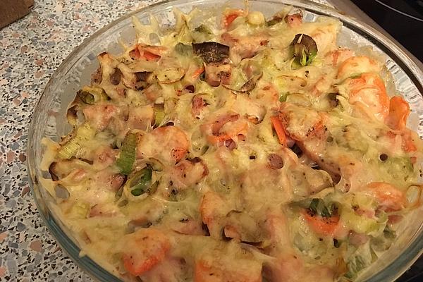 Leek Gratin on Bread Dumplings