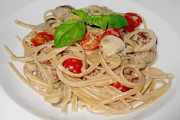 Linguine with Meatballs and Mushroom Cream Sauce