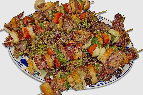 Liver Skewers on Lettuce