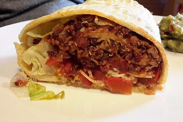 Low Carb Burrito with Quinoa Minced Beef Salsiccia Filling