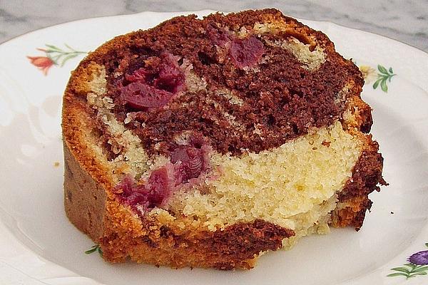 Marble Egg Liqueur Cake with Cherries and Nougat