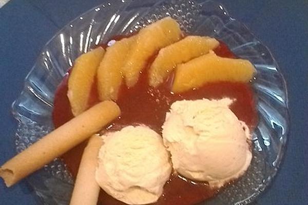 Marinated Oranges with Raspberry Pulp