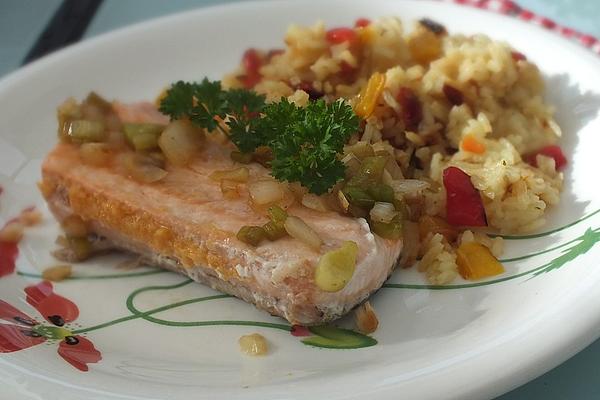 Marinated Salmon Fillets with Paprika Rice