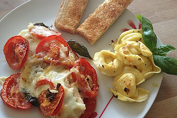 Marinated Salmon, Gratinated with Tomatoes and Mozzarella
