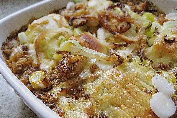 Maultaschen Gratin with Lentils