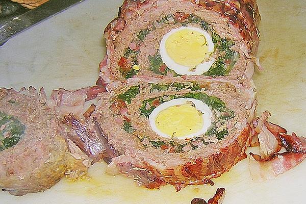 Meat Roll Wrapped in Bacon with Bacon Potatoes