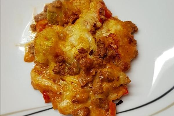 Mince Casserole with Brussels Sprouts and Peppers