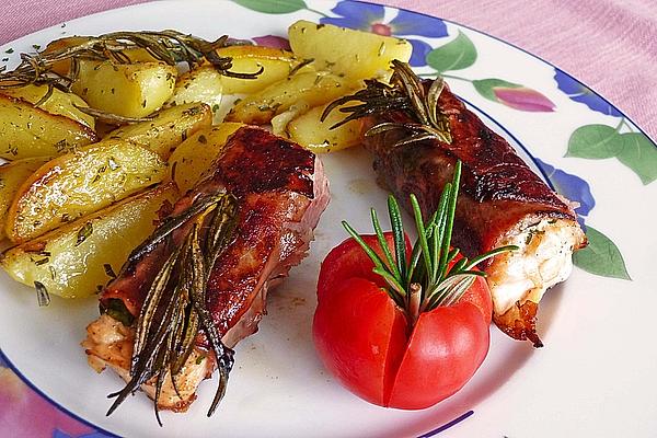 Monkfish with Rocket in Pancetta Coating