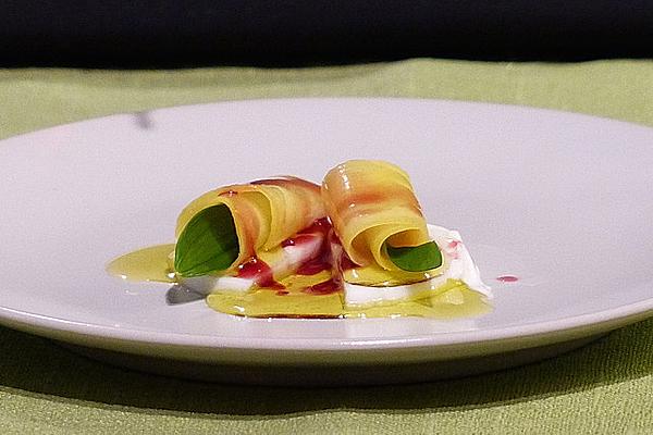 Mozzarella on Mango with Blueberry Balm Dressing