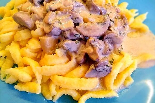 Mushroom and Blue Mold Cream Sauce with Spaetzle