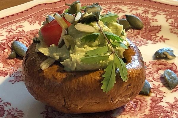 Mushrooms with Peanut and Avocado Cream Filling