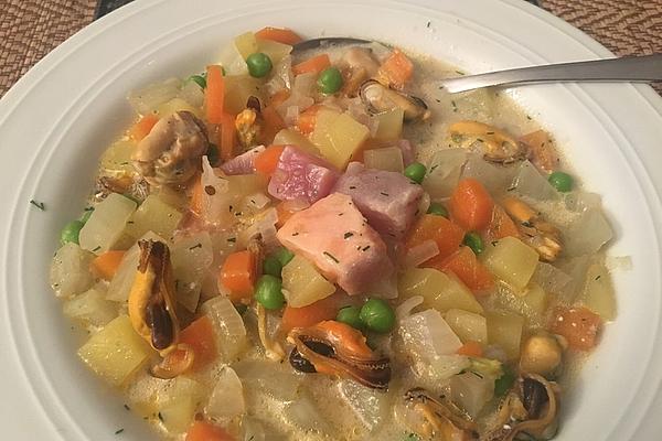 Mussel Soup with Game Fish À La Bones