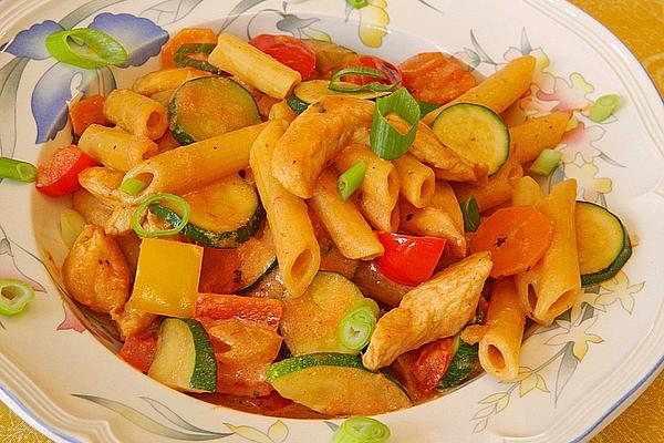 Noodle Pan with Mixed Vegetables and Chicken Breast