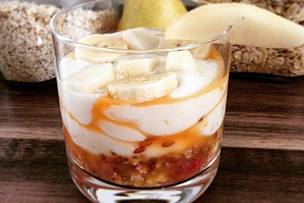 Orange Overnight Oats with Soy Yoghurt and Fruits